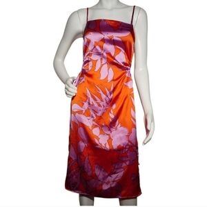 Christian Lacroix Floral Orange and Pink Cutout Satin Dress Size M NWT